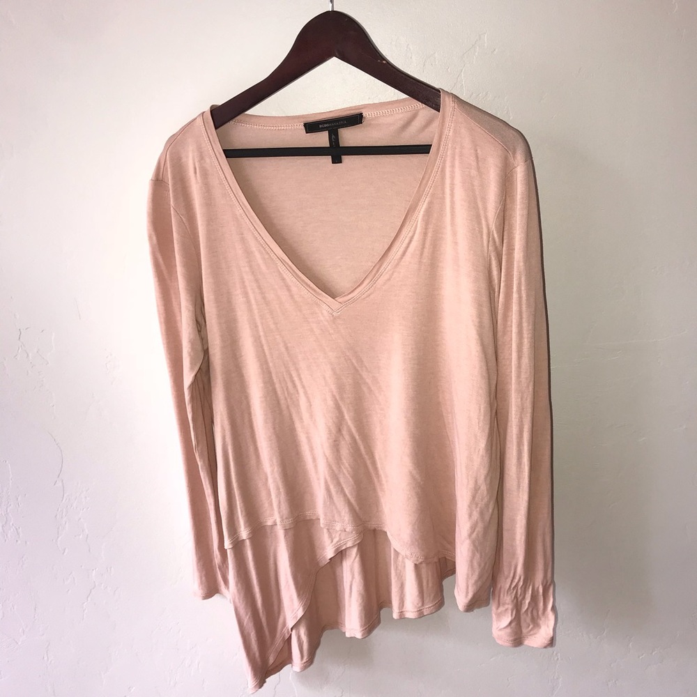 BCBG MaxAzria Asymmetrical Long Sleeve Top! L